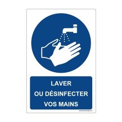 Panneau - M011 + Texte : "LAVER OU DESINFECTER VOS MAINS" - Vertical