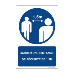 Panneau - M159 + texte : " GARDER UNE DISTANCE DE SECURITE DE 1,5M " - Vertical
